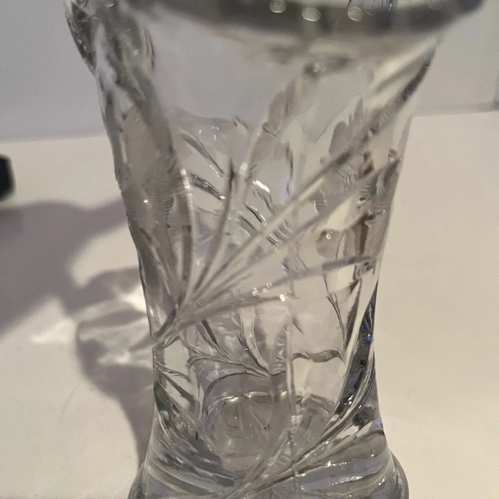 Vintage Petite Etched Glass Basket with Handle